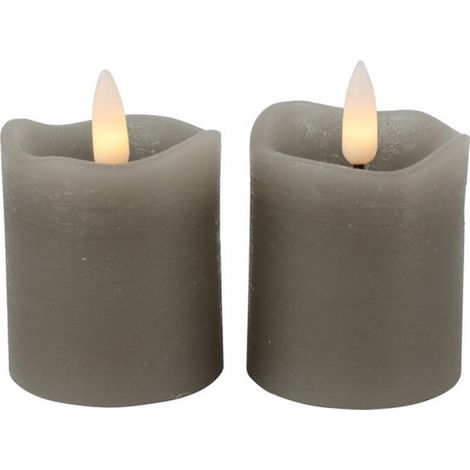 LED-Kerzen/Stumpenkerzen – 2er-Set – grau – Ø 5 x H 7,2 cm – mit Timer – warmweiß (1/2)