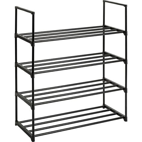 Étagère à Chaussures en Tube d'acier et Plastique laqué Noir, étagère métallique à 4 Niveaux pour Chaussures, Rangement - Dimensions : L 65 x H 74 x P 30 cm, Style : Moderne (1/5)