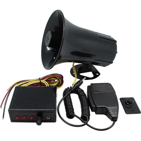 Altavoz de sirena policial de 12 V con ajuste de volumen de sonido de 3 tonos, bocina para vehículo con micrófono y altavoz de emergencia SH (1/5)