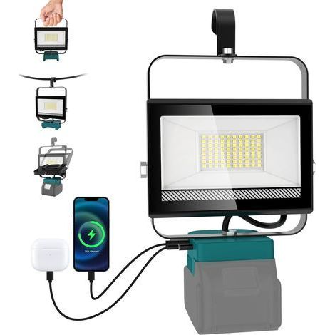 1 Projecteur Led 60W 4500LM, 2 Modes Lumière, Port USB Type C, Pour Chantier Garage Camping (1/5)