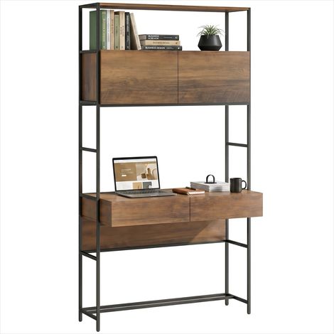 Bureau 100 x 45 x 185 cm avec rangements et étagères Bois marron (1/5)