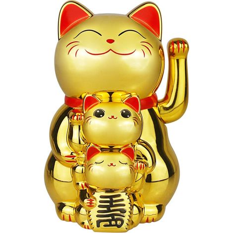 Maneki Neko solaire 4,6 x 4,2 x 4,2 cm, chat porte-bonheur doré décoratif, figurine traditionnelle pour maison, bureau ou boutique (1/5)