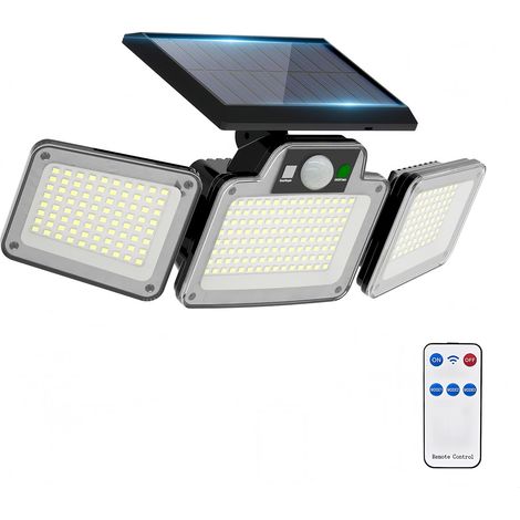 Lot de 280 lampes solaires d'extérieur à 3 têtes réglables avec détecteur de mouvement, support mural étanche, sans fil, pour cour, garage, terrasse, porche (1/5)