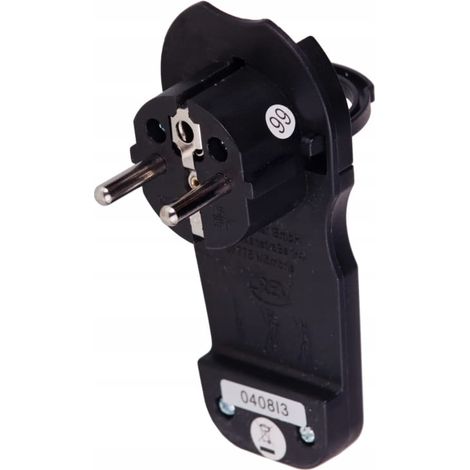 Enchufe plano con asa, negro, 7 mm, 2P+Z, 16 A, 3500 W, con toma de tierra.