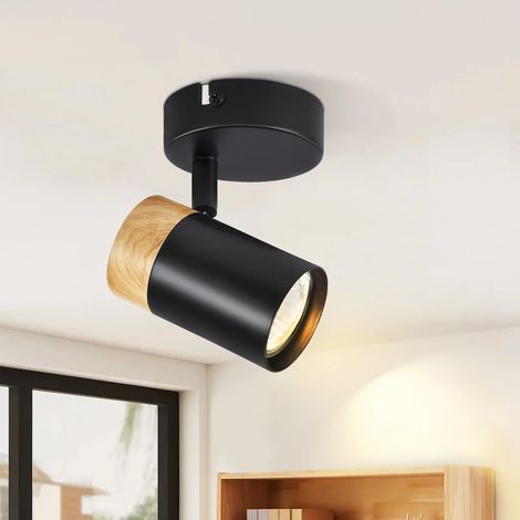 GBLY Deckenstrahler Holz Deckenleuchte 1 Flammig - Deckenspots GU10 Schwenkbar 330° LED Flurlampe Schwarz Vintage Deckenlampe Innen für Gang Flur Wohnzimmer Schlafzimmer Küche Ohne Leuchtmittel