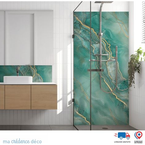 Panneau de douche : Marbre vert della Piana - Couleur Bleu turquoise - Alu composite - 90 - 245 (1/3)