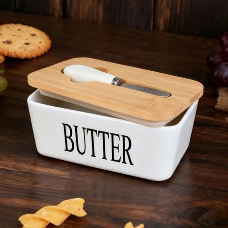 1 Grand beurrier de luxe avec couvercle – Beurrier en céramique pour plan de travail, joint hermétique de haute qualité (1/3)