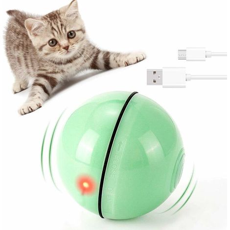 VURAHOME - Rechargeable Interactif Balle pour Chat, Balle Interactive de Jouets de Chat, Rotative Automatique à 360 Degrés avec Lumière LED, Animaux de Compagnie Chats Chiens Chaser Ball(Vert) (1/5)