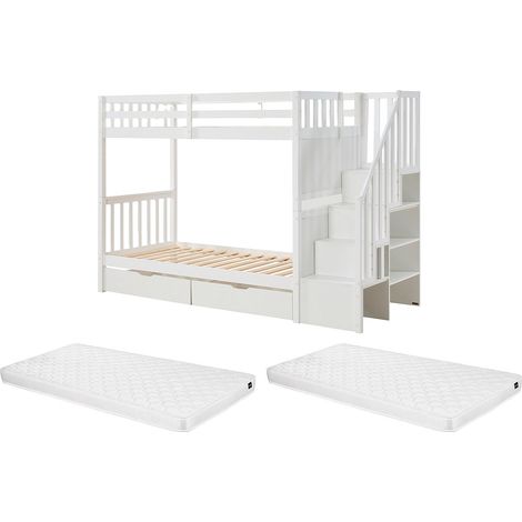 Letto a castello 90 x 190 cm con cassetti Pino e MDF Bianco + Materasso - ZILENI