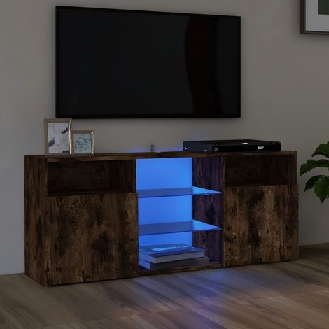 Meuble TV - Armoire de salon Banc TV avec lumières LED Chêne fumé 120x30x50 cm -FR38433 (1/5)