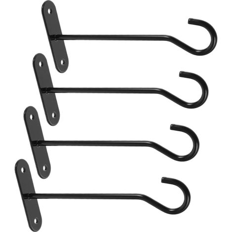 Juego de 4 ganchos para plantas, ganchos de pared, 15 x 7 x 2 cm, hierro, soporte de pared exterior, gancho para faroles, para comederos de pájaros, plantas en maceta, cestas colgantes, faroles, negro (1/5)