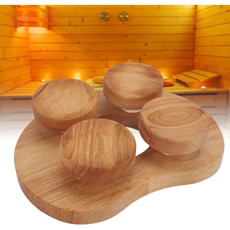 Appui-tête de sauna en bois avec disque rotatif et oreiller de sauna pour soulager les douleurs cervicales et des épaules et détendre la tête. (1/3)