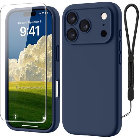 Coque pour iPhone 18 Pro Silicone avec Verre Trempé, Bleu Marine (1/5)