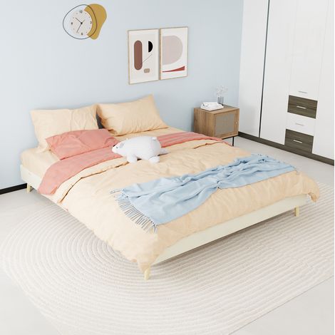 Bett Doppelbett Bettgestell Stauraum 160x200 Samt Beige OKMYHOME (1/5)