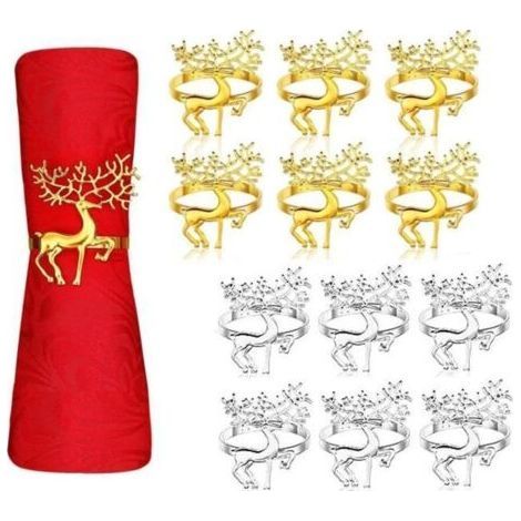 Rond de serviette - Non spécifié - 12 pcs - Métal - et Or - Design Renne de Noël (1/5)
