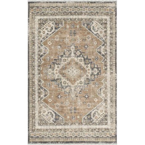 Tapis d'orient 80 x 160 cm, motif oriental, beige, crème et gris, poils ras doux, style authentique fabriqué en Turquie (1/5)