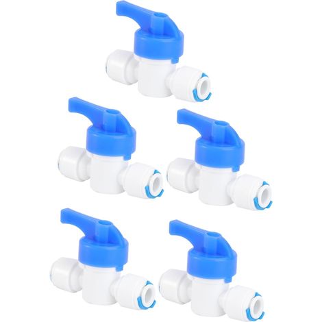 Vanne à bille à connexion rapide tube OD 1/4 pouce, lot de 5, plastique eur rapide pour vanne à bille tubulaire, système d'eau purifiée, tubage de filtre à eau domestique (1/5)
