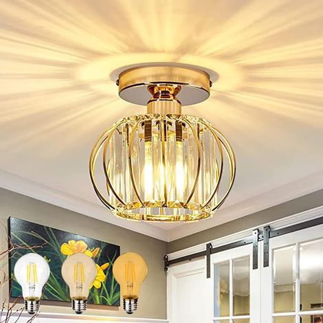 Retro crystal metal cage ceiling light, E27 dimmable, 22cm, for hallway, living room, bedroom (1/5)