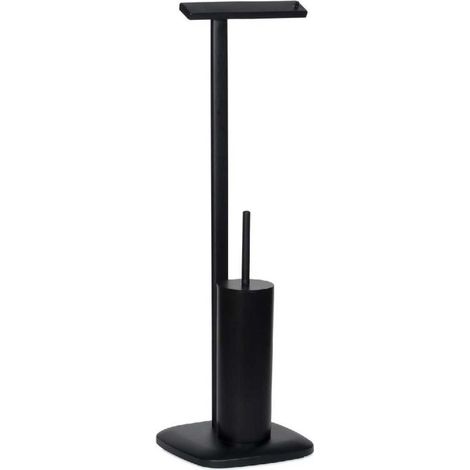 Dérouleur Papier Toilette sur Pied + Brosse WC en Métal Noir Mat (1/2)