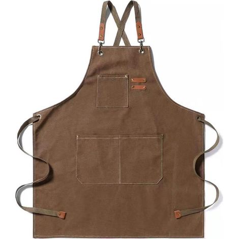 Tablier d'atelier robuste en toile épaisse (lot de 2) pour adultes, avec 3 poches, marron, idéal pour le travail du bois (hommes e (1/5)