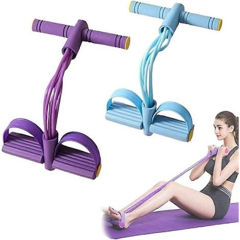 Corde élastique abdominale à pédale, bandes de résistance 6 tubes multifonction, poignées, usage domestique, bleu et violet (1/5)