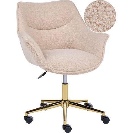 Silla de oficina giratoria moderna con reposabrazos altura ajustable de bouclé beige Ardelle (1/5)