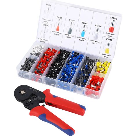 Handcrimpwerkzeug-Set, tragbare Kabelcrimpzange, 1200 Stück Aderendhülsen, roter und blauer Griff (1/5)