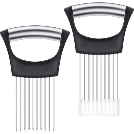Lot de 2 Coupe Oignon Eminceur Tomate Concombre Citron Légumes Coupe Oignons Manuel en Acier Inoxydable pour Trancher Gadget Cuisine Accessoires (1/5)