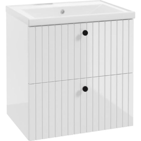 Meuble de salle de bains Lamella avec vasque 60 cm, robinetterie + siphon, blanc Rietti (1/5)