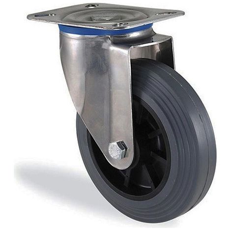 Roulette pivotante inox caoutchouc gris souple diamètre 125mm charge 120kg