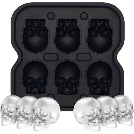Moule À Glaçons Crâne en silicone, Skull Bacs à Glaçons avec couvercle, Avec Entonnoir, Adaptés Au Whisky,Aux Cocktails, Gelée jus Boissons Chocolat Et À Toute Boisson, Noir (6 Skulls) (1/5)