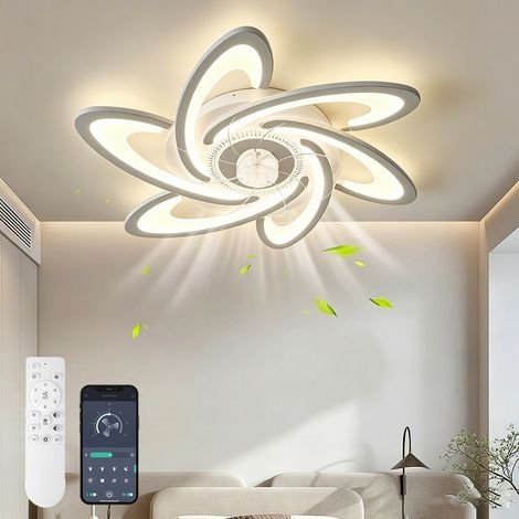 Ventilateur de Plafond avec Lumière LED 63 cm, Contrôle par Télécommande et Application, Éclairage Dimmable, 6 Vitesses, Fonction Minuterie, Ventilateur Plafonnier pour Chambre et Salon (1/5)