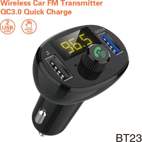 Lecteur MP3 Bluetooth pour voiture BT23, double port USB à charge rapide QC3.0, kit mains libres Bluetooth pour voiture -- BT23 Noir (1/2)