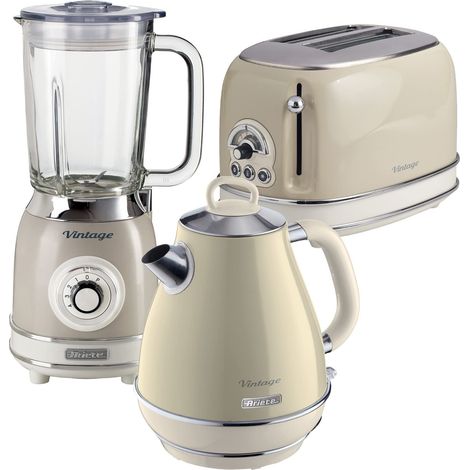 Ariete ARPK22 Retro Style Jug Kettle, 2 Slice Toaster & Jug Blender Set, Vintage Design, Cream