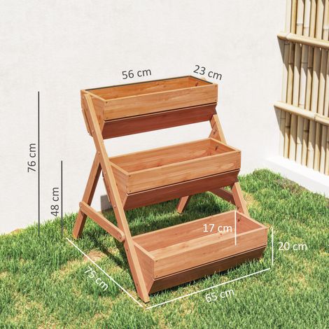 Jardinière verticale surélevée à 3 niveaux, en bois, avec 3 bacs de plantation et trous de drainage, couleur marron. (1/5)