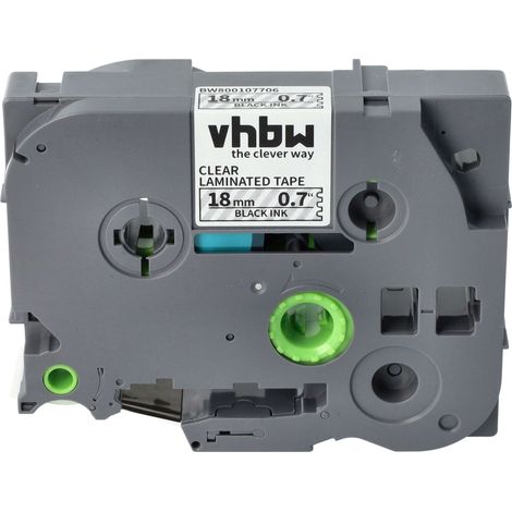 vhbw Label Tape compatible with Brother PT H 500 Li, 9700 PC, 9800 PCN, E 500 VP, H 500 Label Printer 8m x 18 mm, Black on Transparent (1/4)