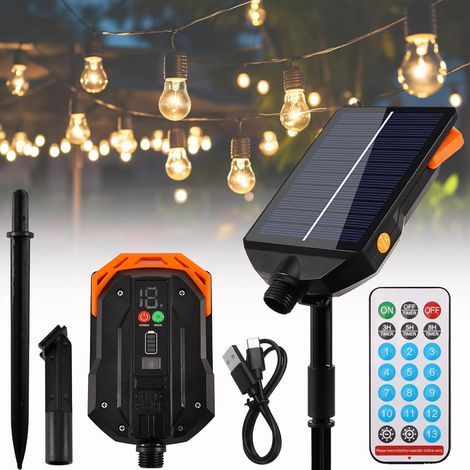 1200-mAh-Solarpanel für Lichterketten – 13 Beleuchtungsmodi – Wasserdicht – Einstellbare Helligkeit – 24 V – Ersatz-Solar-Lichterkette mit Fernbedienung (1/5)
