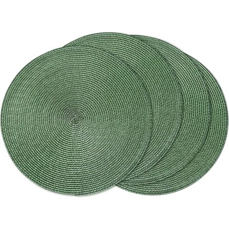Lot de 4 sets de table ronds tressés de 38,1 cm pour tables de salle à manger, tissés naturels, résistants à la chaleur (olive, 4)'Vert Olive 15 inches set of 4'Vert Olive'15 inches set of 4 (1/5)