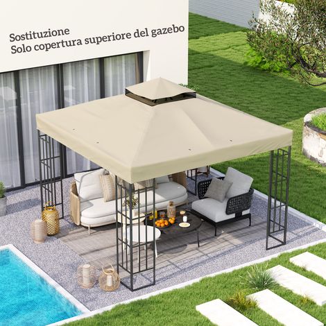 Couverture kiosque jardin toit remplacement en polyester UPF30 à 2 niveaux - Dimensions: 3x3m - Couleur: Crème