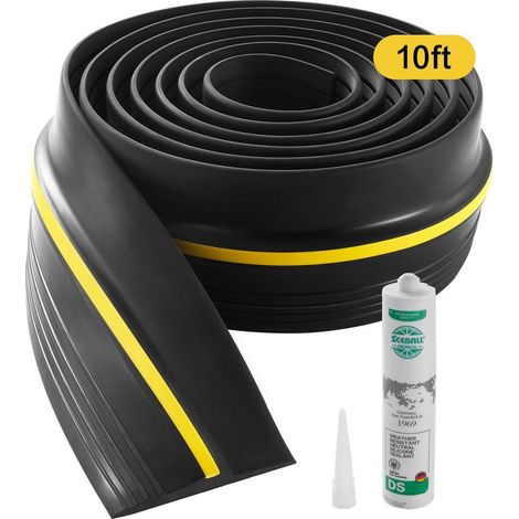 Joint de porte de garage, 3 m, seuil d'étanchéité universel pour bas de porte de garage, bande résistante aux intempéries, avec adhésif, remplacement de coupe-froid en PVC épais amélioré, noir (1/5)