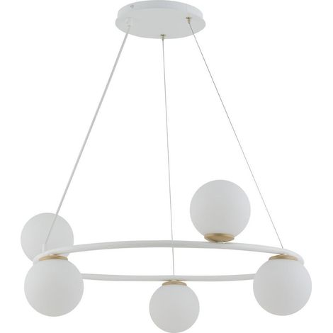 Suspension moderne anneau blanc 5 globes G9 Gama Sigma (1/2)