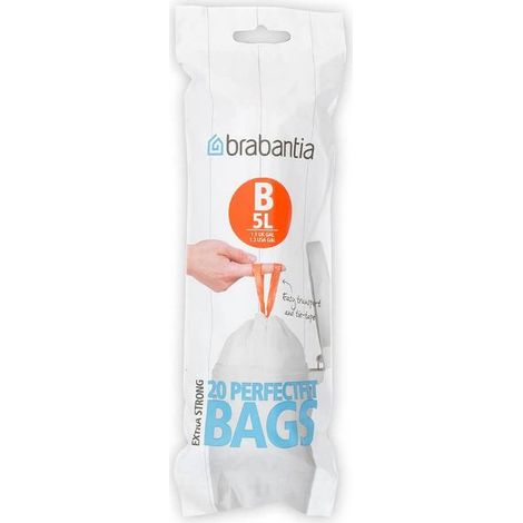 rouleau de 20 sacs poubelle code b - 5 l - perfect fit - brabantia
