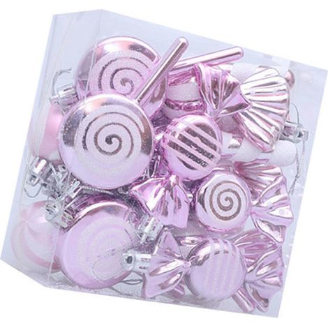 Set mit 18 Weihnachtsdekorationen, bunte Zuckerstangen-Motive aus Kunststoff zum Aufhängen, rosa (1/5)
