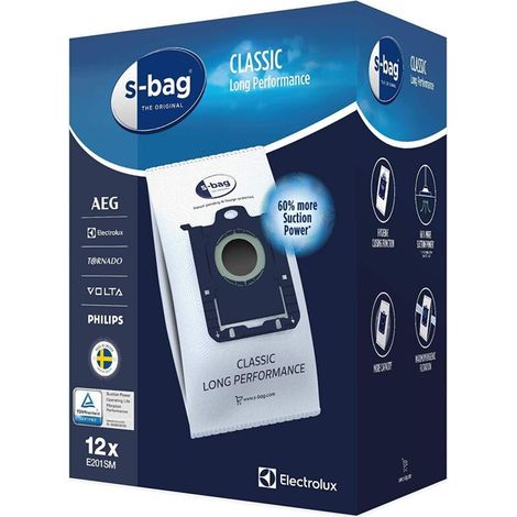 Lot de 12 sacs E201SM pour aspirateur – Filtration efficace – Compatible avec modèles ELECTROLUX 9001684811 et ANDIAMOs – Longue performance (1/2)