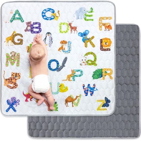 Tapis de Jeux Bebe, Antidérapant Tapis Rampant Bébé 127x127 cm, Résistant à l'eau Tapis de Motricité Bébé Pliable, Coton Lettre Animaux Tapis Eveil Enfants Epais, Applicable à Clôture (1/5)