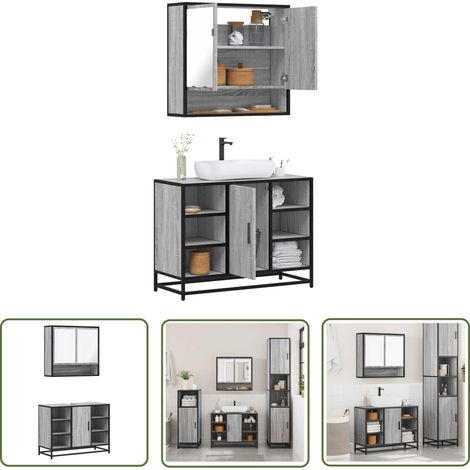 vidaXL 2-tlg. Badmöbel-Set Grau Sonoma Holzwerkstoff (1/5)