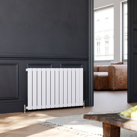 ELEGANT 600 x 988 mm White Modern Column Designer Rads Single Panel Radiator Heater + Anthracite Thermostatic Radiator Valves (1/5)
