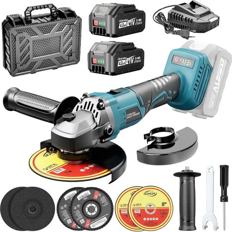 Meuleuse d'angle sans fil Compatible avec Batterie 18V, 3 Vitesses 9000tr/min 125mm Disqueuse sans fil avec Batterie 2 4,0 Ah, 6 Disques à Tronçonner pour le Découpage (1/5)