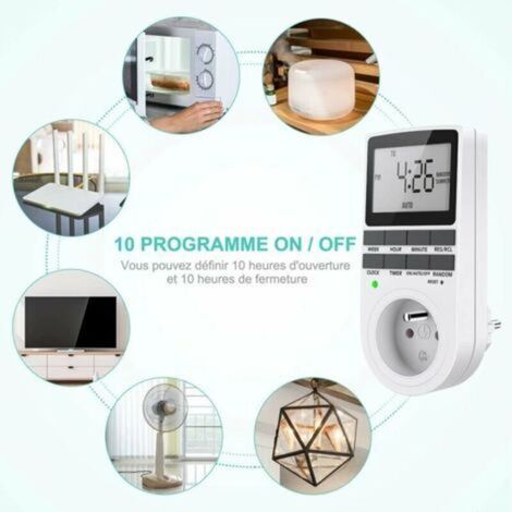 Programmierbarer digitaler Steckertimer, Wochentimer mit LCD-Anzeige, 12H/24H/7Tage-Steckertimer, Energiesparmodus für Haushaltsgeräte und Beleuchtung (1 Stück) (1/5)