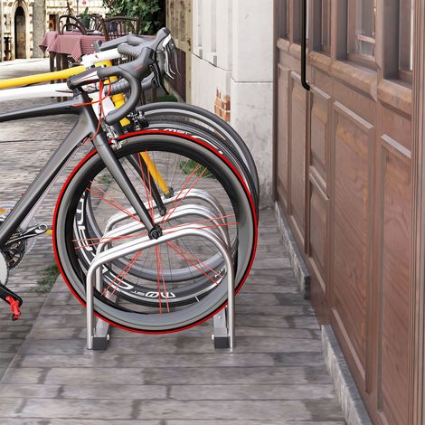 HOMCOM Portabiciclette per 3 biciclette, per interni ed esterni, 76x33x27 cm, argento (1/5)